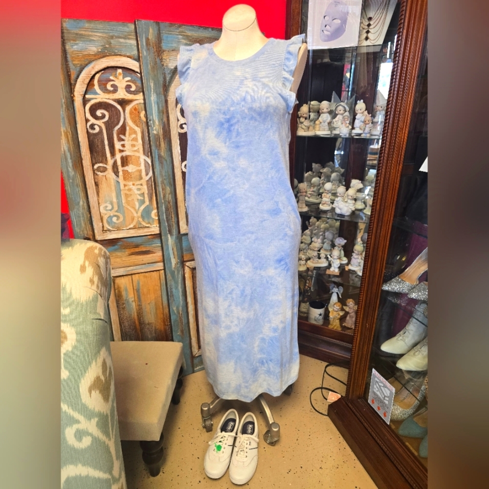 Blue Sleeveless Tie-Dye Dress